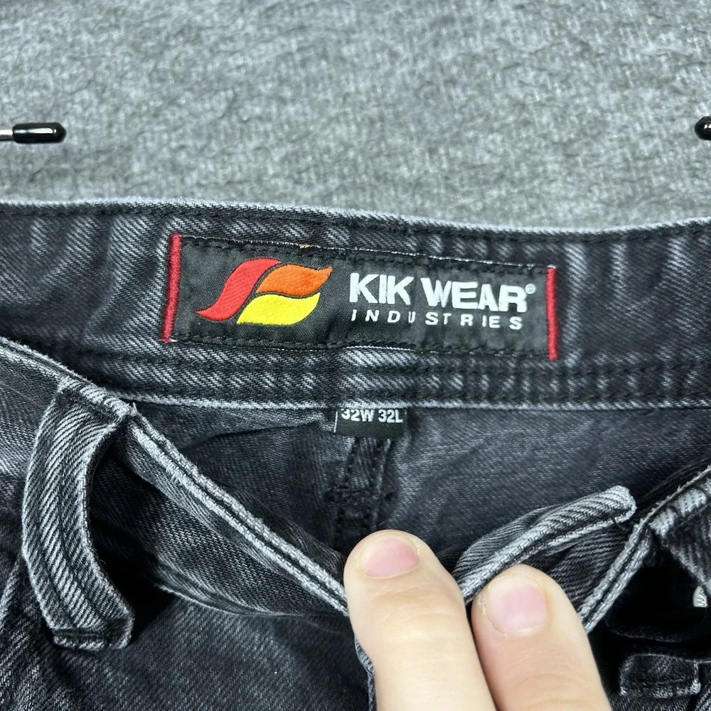 Kik Wear Jeans Mens 32x32 Black Wide Leg Baggy Streetwear Rave Epik Chill